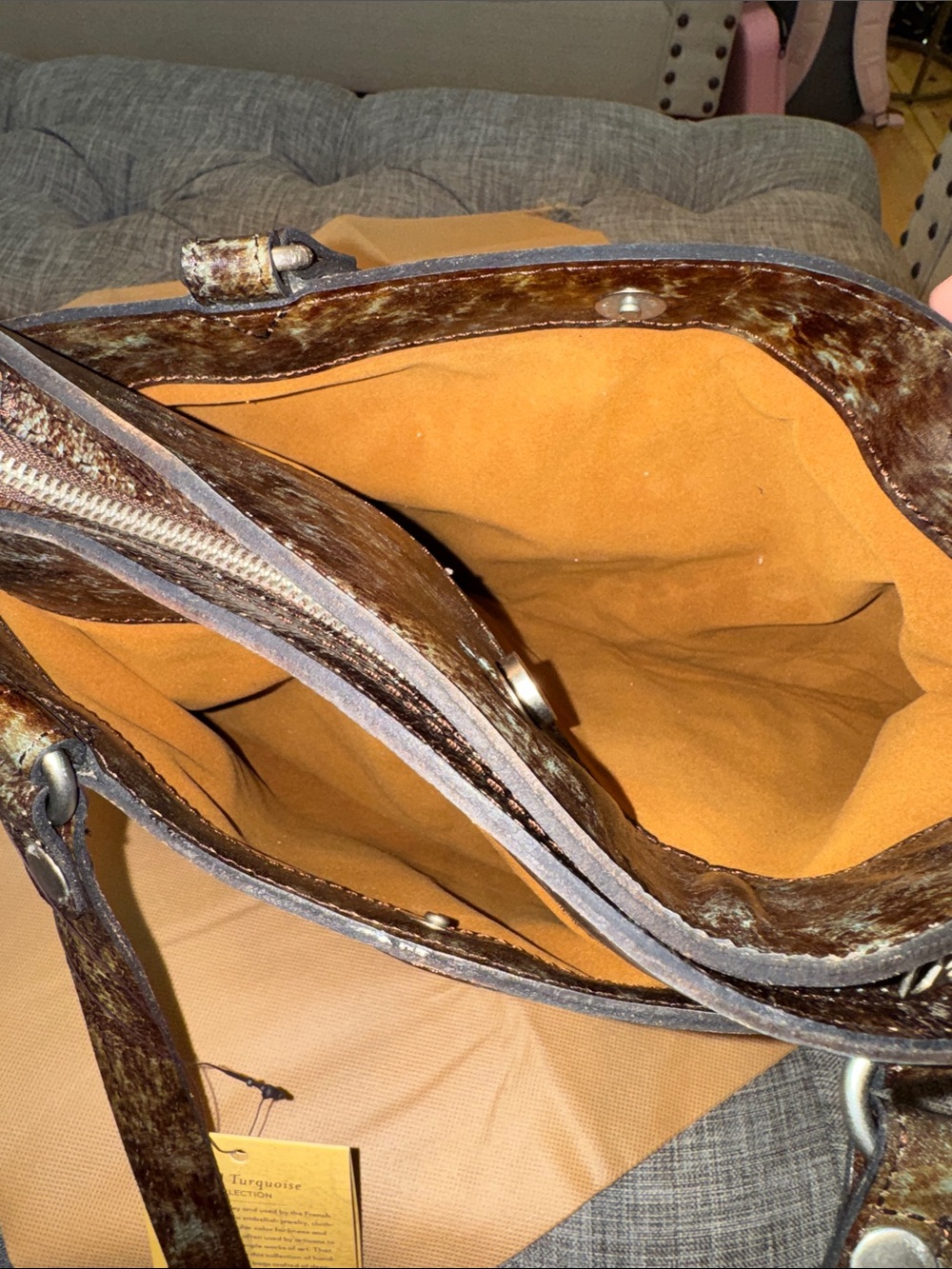 Patricia Nash Bag Tooled Turquoise Brown Leather Floral Embossed Tote NWT - Picture 16 of 17